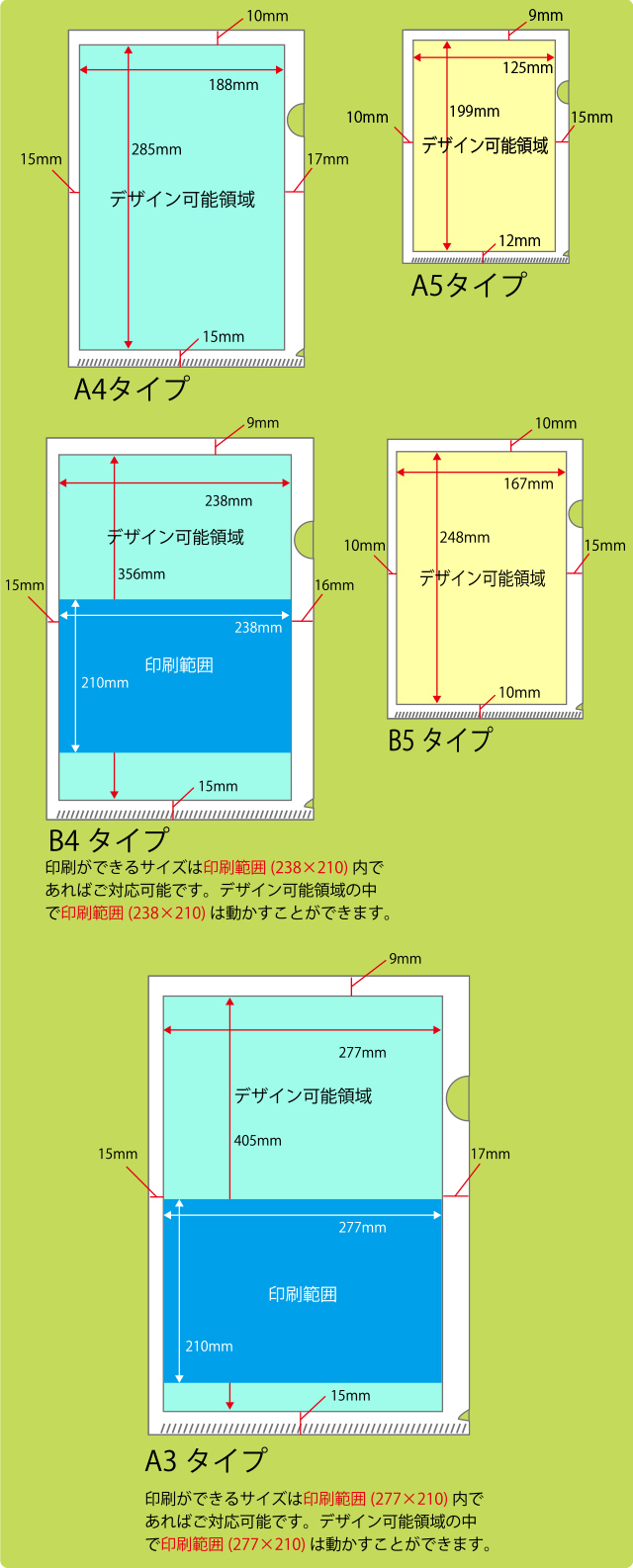 クリアファイル印刷可能範囲