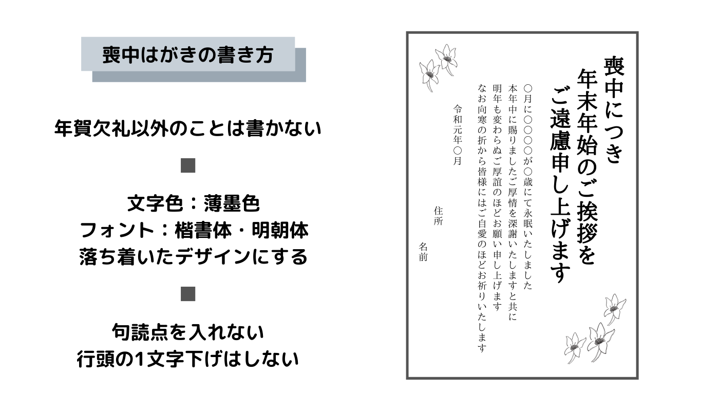 知らないと失礼になる 喪中はがきのマナーや書き方を文例を含めて紹介 ネット印刷なら激安 格安の 東京カラー印刷通販