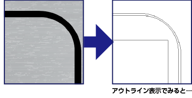 カットパスの角部分は半径3mm以上必要です