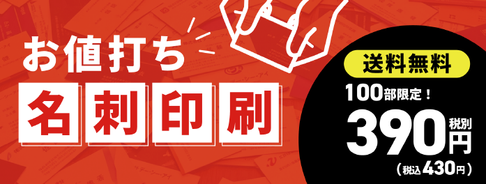 お値打ち名刺　100部限定390円（税別）　送料無料